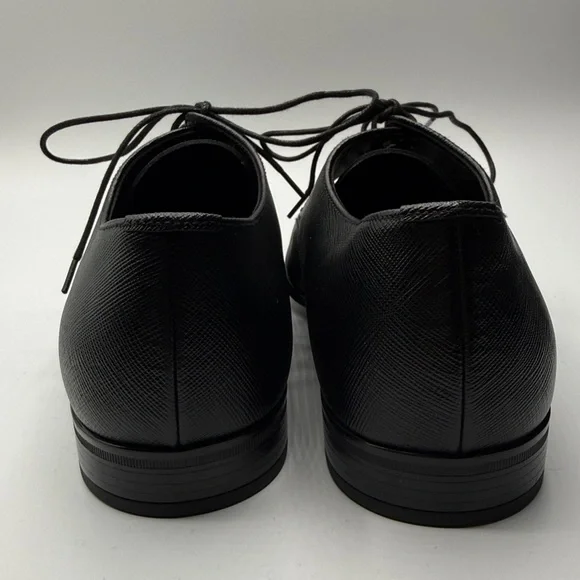 Prada Men's Black Textured Leather Plain Toe Derby Shoes Size 7 - Picture 6 of 10